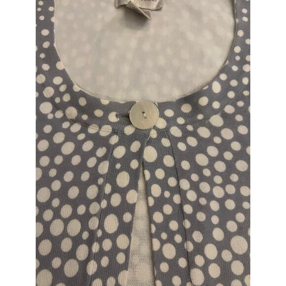 Studio Works Cardigan Sweater Womens L Open Front Cotton Polka Dots Gray White - Picture 2 of 8